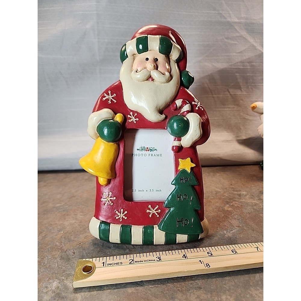 Santa Christmas 9.5" tall Photo Frame 2" x 3" Photo HoHoHo Bell Tree Folksy